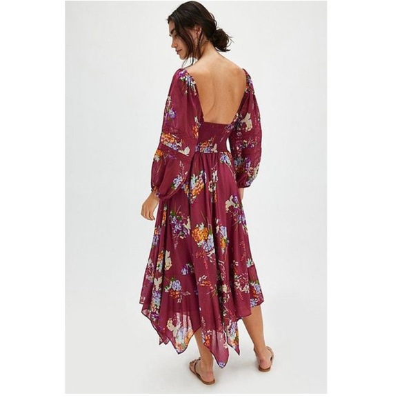 FREE PEOPLE MORNING GLORY BERRY RED SMOCKED MAXI DRESS. NEW IN STORES! NWT SzM - Picture 6 of 10